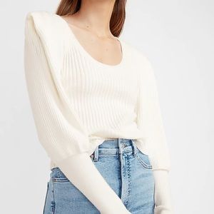 Express Ribbed Sharp Shoulder Blouson Sleeve Sweater